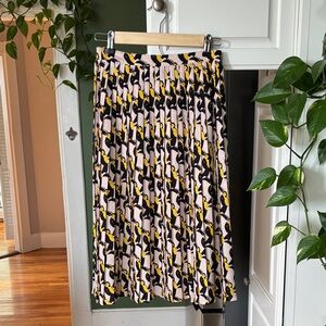 Avec Les Filles Pink, Black & Yellow Pleated Midi Skirt